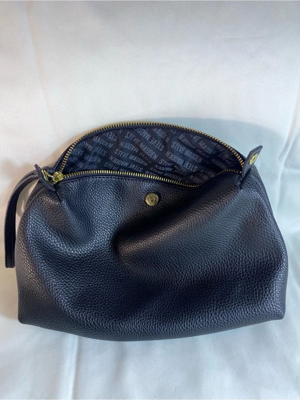 Steve Madden Black Pebbled faux leather purse with Floral Scarf Accent